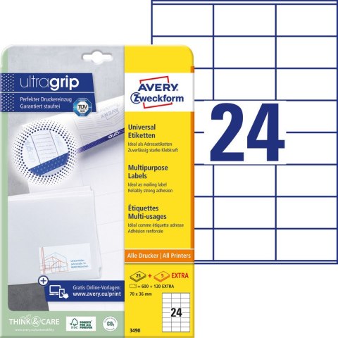 ETYKIETY AVERY A4 70x36mm BIAŁE (24x30) Avery Zweckform ETYKIETY AVERY A4 70x36mm BIAŁE (24x30) Avery Zweckform