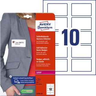 Identyfikatory samoprzylepne Avery Zweckform 80x50mm białe (20) Avery Zweckform