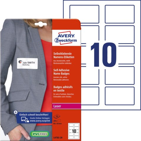 Identyfikatory samoprzylepne Avery Zweckform 80x50mm białe (20) Avery Zweckform Identyfikatory samoprzylepne Avery Zweckform 80x50mm białe (20) Avery Zweckform