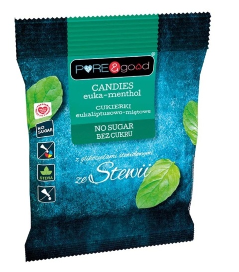 PURE & GOOD Cukierki eukaliptusowo-miętowe ze stewią bez cukru 50g