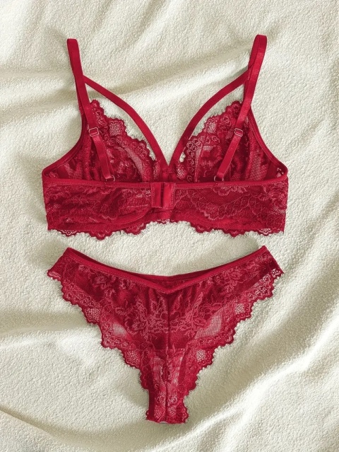 Komplet koronkowej bielizny Sweet Fashion Emma „S” - Czerwony