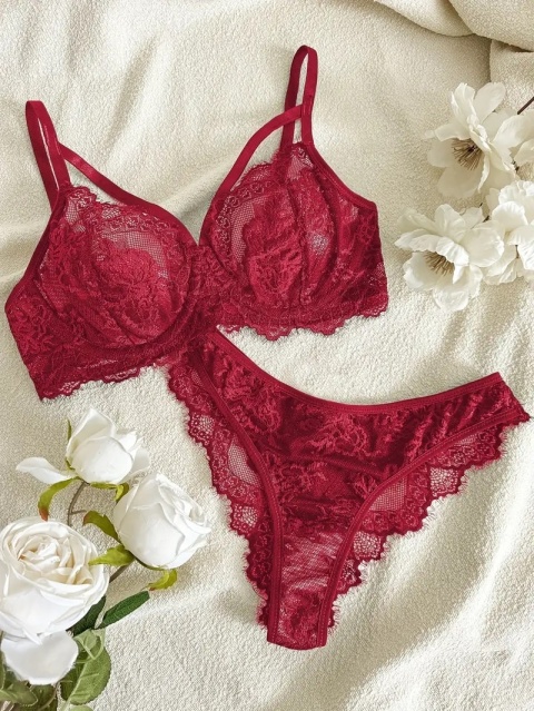 Komplet koronkowej bielizny Sweet Fashion Emma „S” - Czerwony
