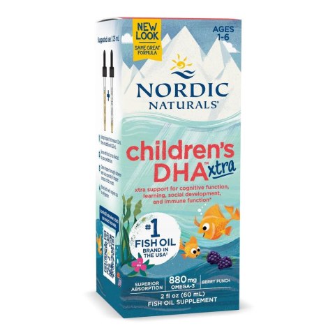 Nordic Naturals Children's DHA Xtra 880 mg Omega3 krople 60ml smak jagodowy Nordic Naturals Children's DHA Xtra 880 mg Omega3 krople 60ml smak jagodowy