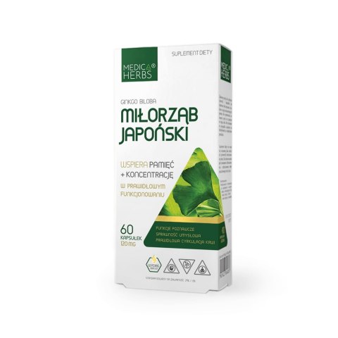 Medica Herbs Ginkgo Biloba (Miłorząb Japoński) 120 mg 60 kapsułek Medica Herbs Ginkgo Biloba (Miłorząb Japoński) 120 mg 60 kapsułek