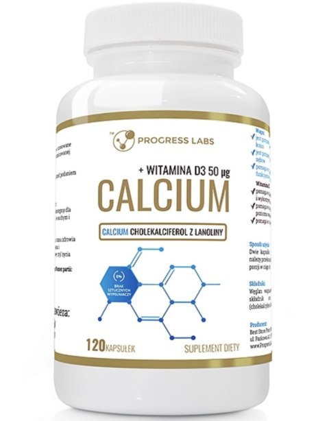 Progress Labs Calcium + Witamina D3 2000IU 120 kapsułek