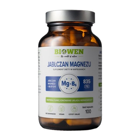 Biowen Jabłczan magnezu 835 mg z witaminą B6 100 kapsułek