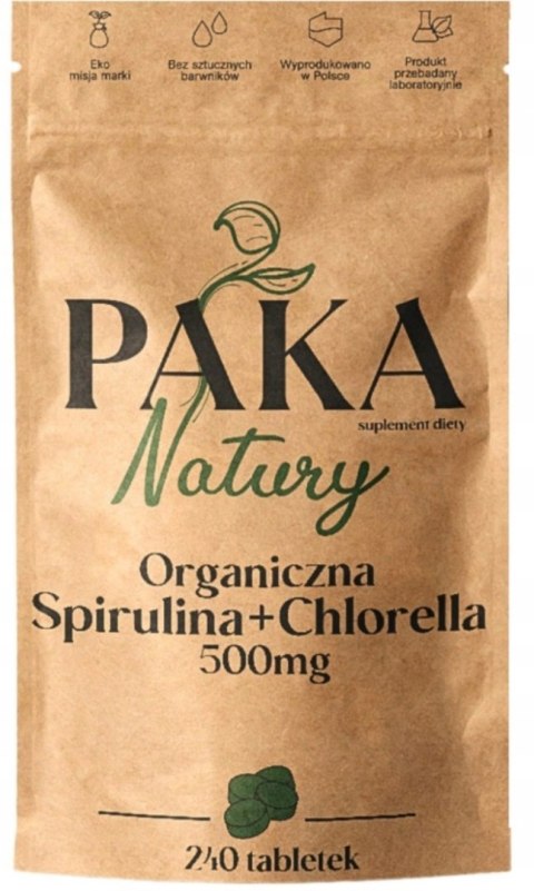 Paka Natury Organiczna Spirulina + Chlorella 500 mg 240 tabletek