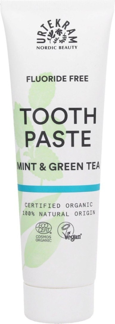 URTEKRAM pasta do zębów z miętą i zieloną herbatą bez fluoru, 75 ml