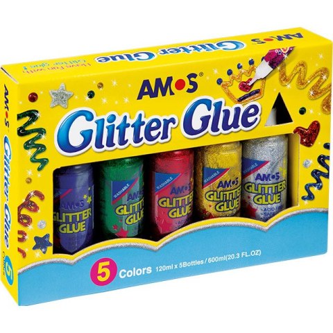 KLEJ Z BROKATEM AMOS 120ml*5 KOLORÓW Amos