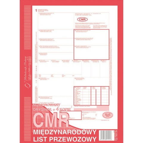 CMR MIĘDZYNARODOWY LIST PRZEWOZOWY A4 (O+4K) NUMEROWANY Michalczyk i Prokop