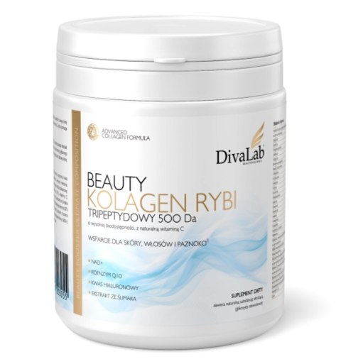 DivaLab Beauty Kolagen Tripeptydy rybie 500 Da śluz ślimaka NAD+ Q10 250 g