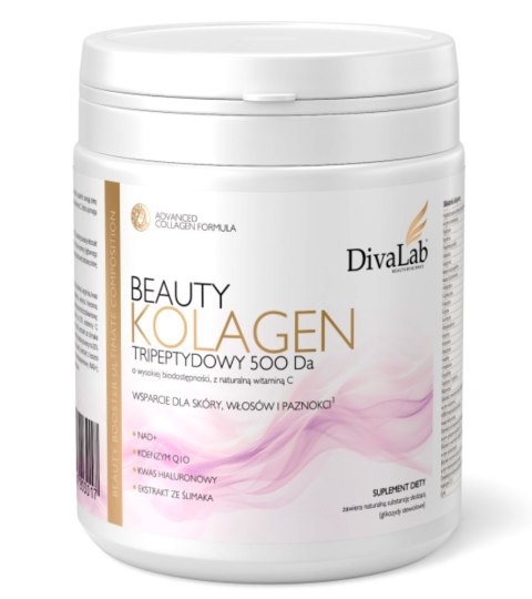 DivaLab Beauty Kolagen Tripeptydy wołowe 500 Da śluz ślimaka NAD+ Q10 250 g