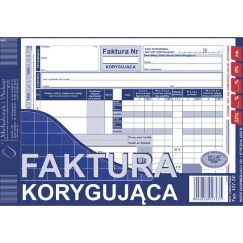 FAKTURA KORYGUJĄCA VAT A5 (O+1K) Michalczyk i Prokop