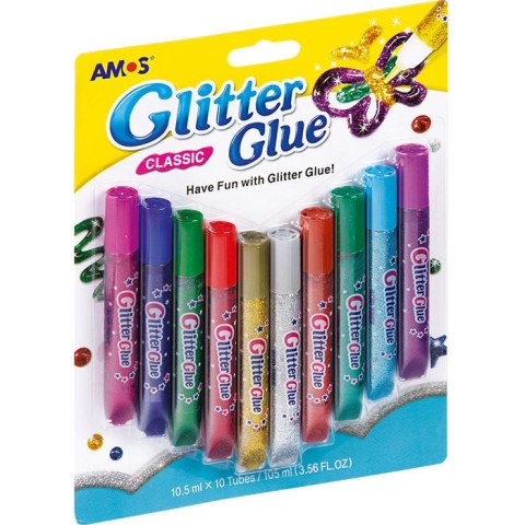 KLEJ Z BROKATEM AMOS 10,5ml*10 KOLORÓW Amos