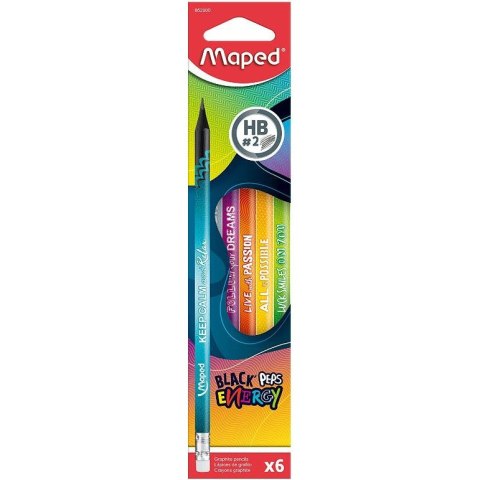 Ołówki Maped Black'Peps Energy HB z gumką (6) Maped Ołówki Maped Black'Peps Energy HB z gumką (6) Maped