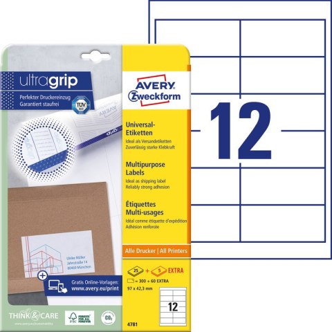 ETYKIETY AVERY A4 97x42.3mm BIAŁE (12x30) Avery Zweckform ETYKIETY AVERY A4 97x42.3mm BIAŁE (12x30) Avery Zweckform