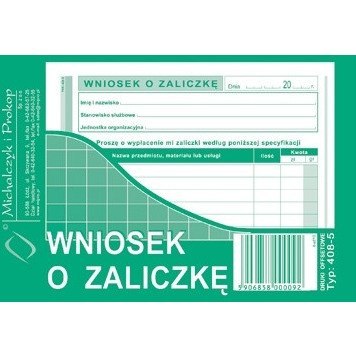 WNIOSEK O ZALICZKĘ A6 (OFFSET) Michalczyk i Prokop